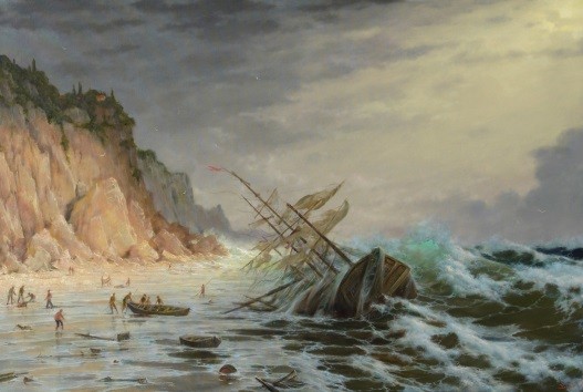 Шторм у берегов Корфу, Георгий Дмитриев- картина, морской пейзаж, кораблекрушение, Италия, шторм